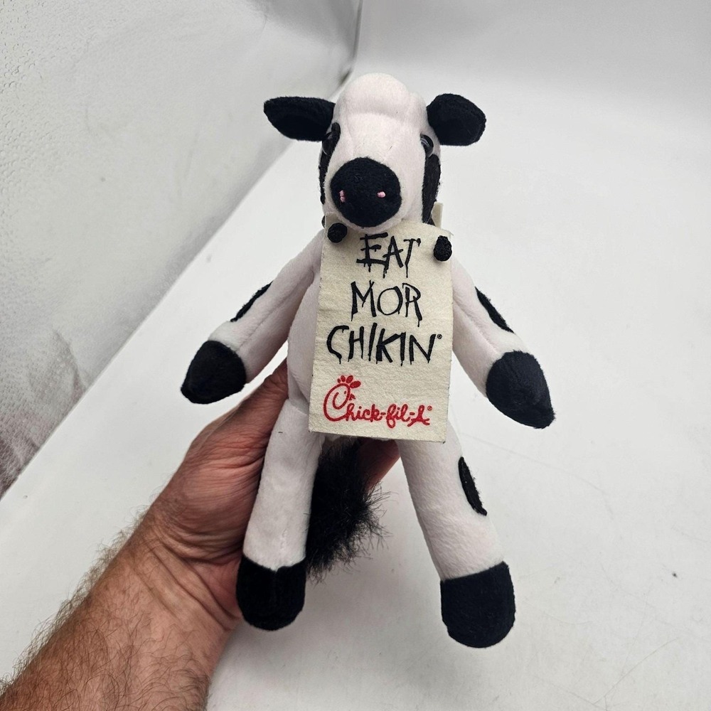 Chick-fil-A Cow Plush Eat Mor Chikin Sign Black White CFA Mascot Stuffed Toy